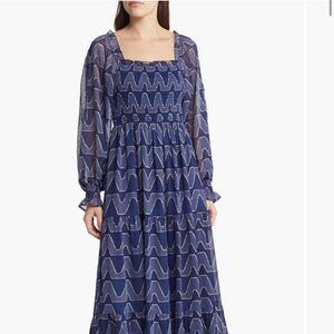 Moon River Smocked Long Sleeved Tiered Maxi Dress Sz S